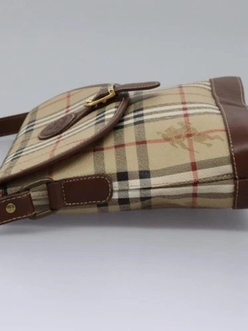 Burberrys Nova Check Shoulder Bag PVC Leather Beige Brown gold Auth BD093 - Picture 3 of 16